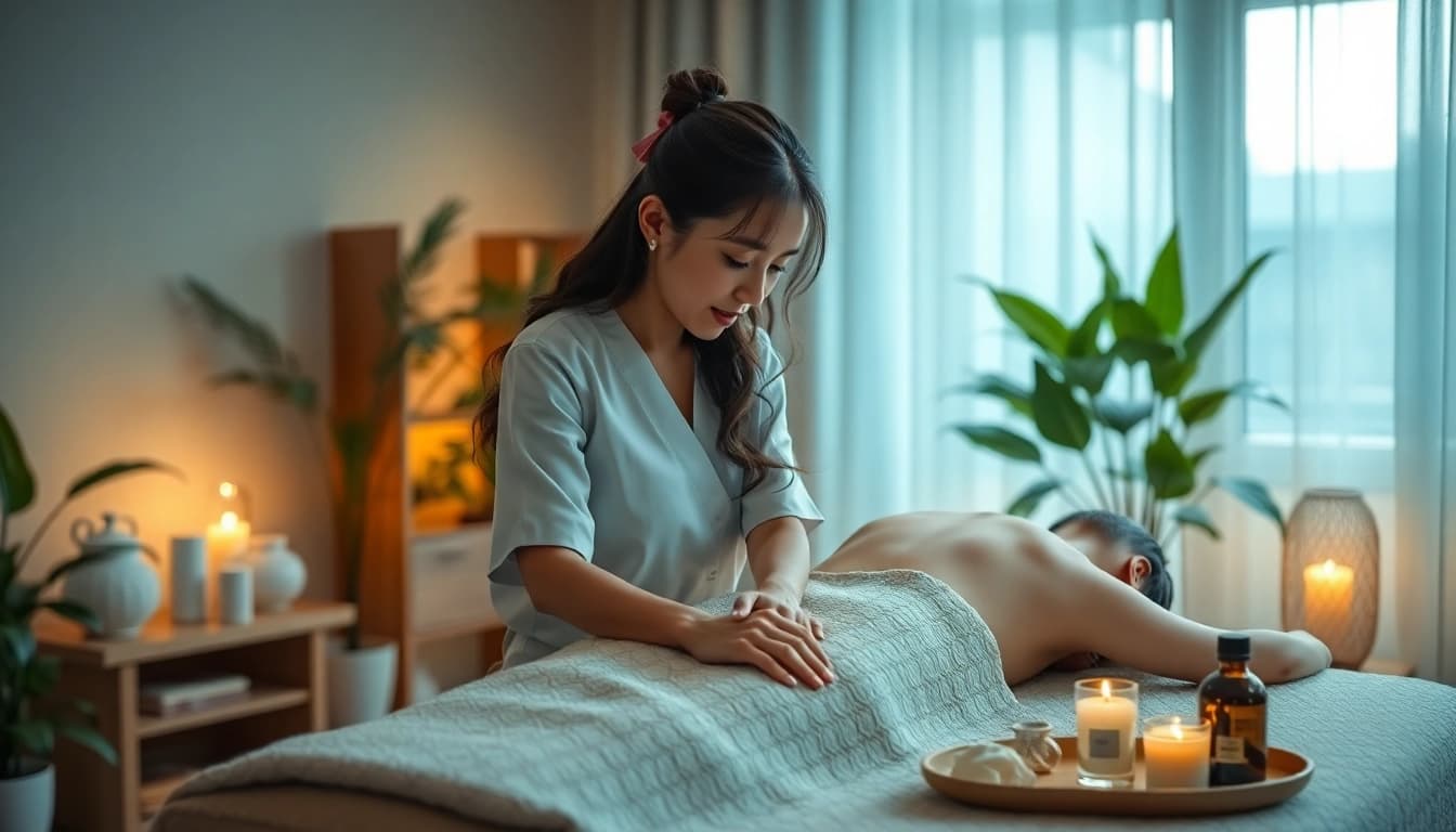 출장마사지 service in a calming home setting with a professional therapist.