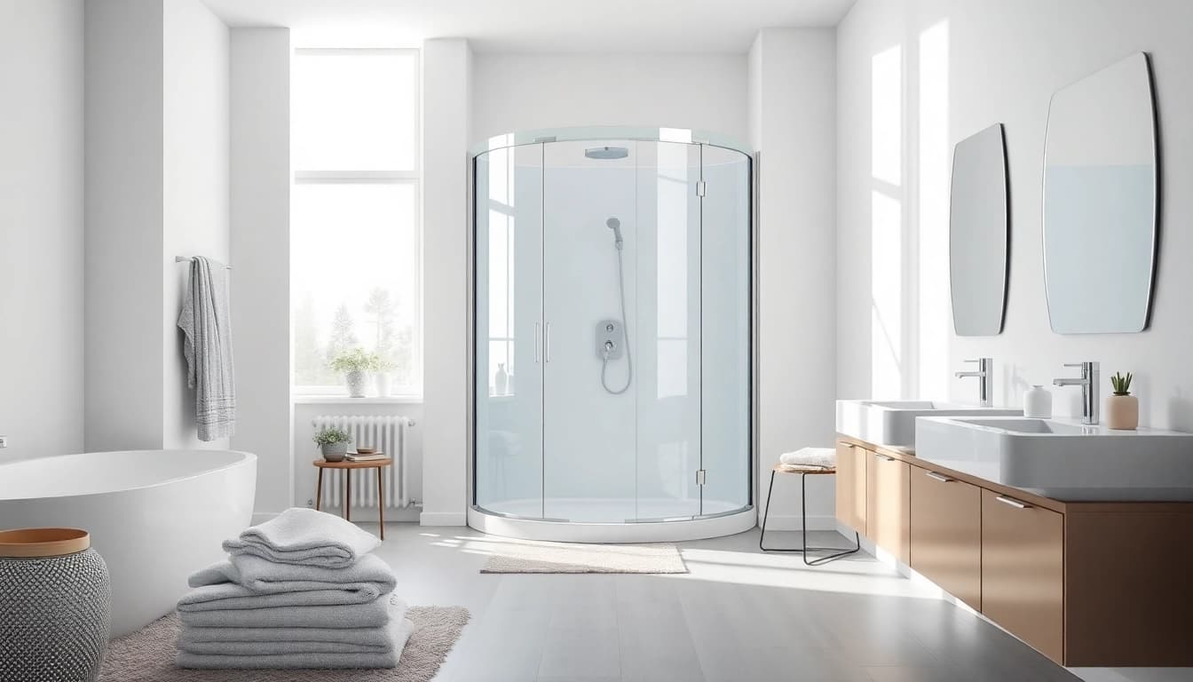 Elegante sonni Duschkabine 80x80 in modernem Badezimmer mit stilvollen Details.