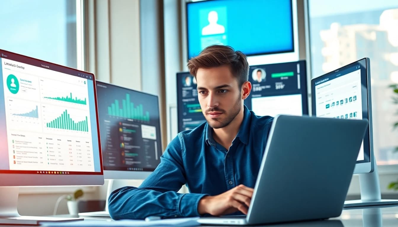 Data analyst utilizing a sales navigator scraper tool for LinkedIn lead extraction.