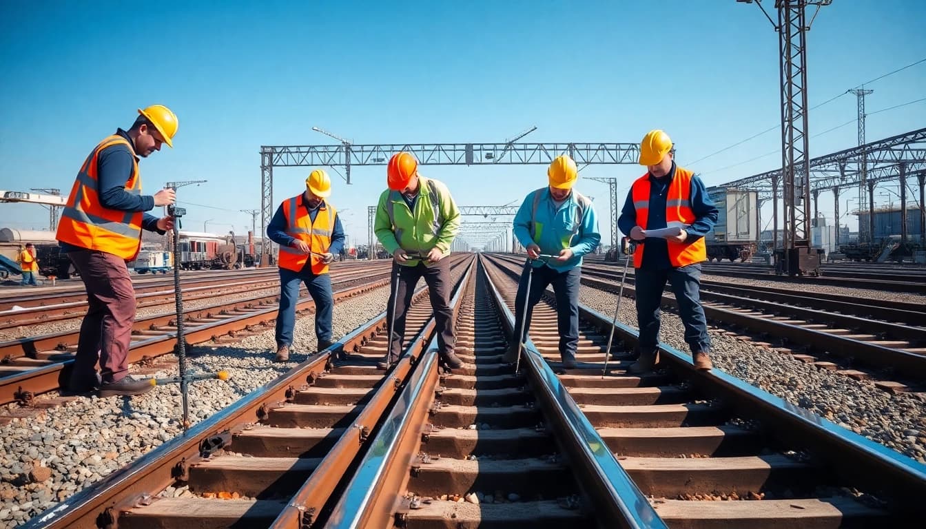 Conducting track inspection to ensure railway safety and integrity.