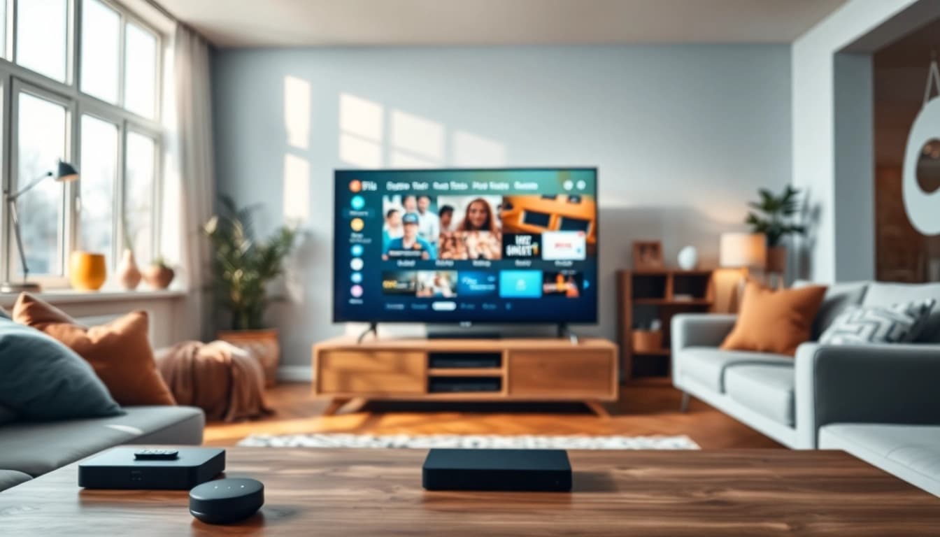 Engage with iron tv pro's features in a stylish living room equipped for entertainment.