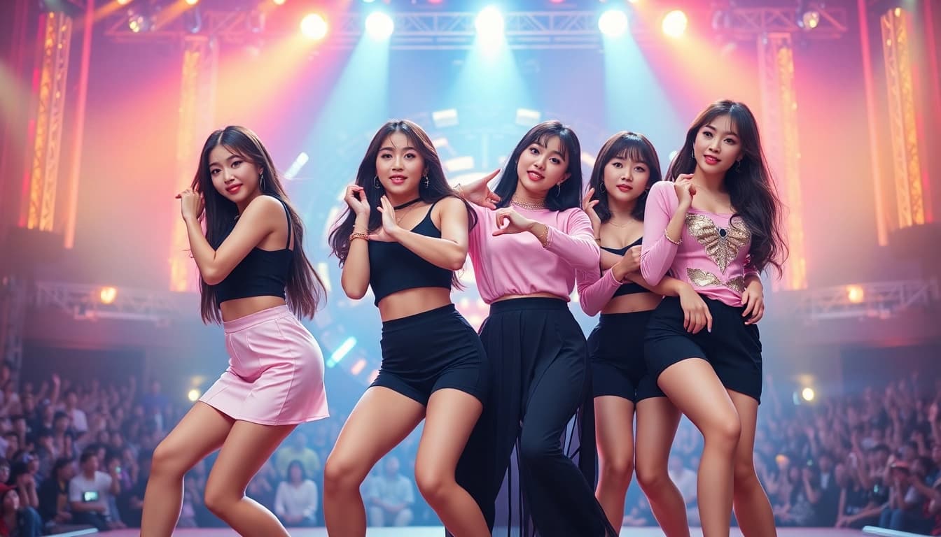 Dynamic performance of blackpink members showcasing their vibrant style and energy