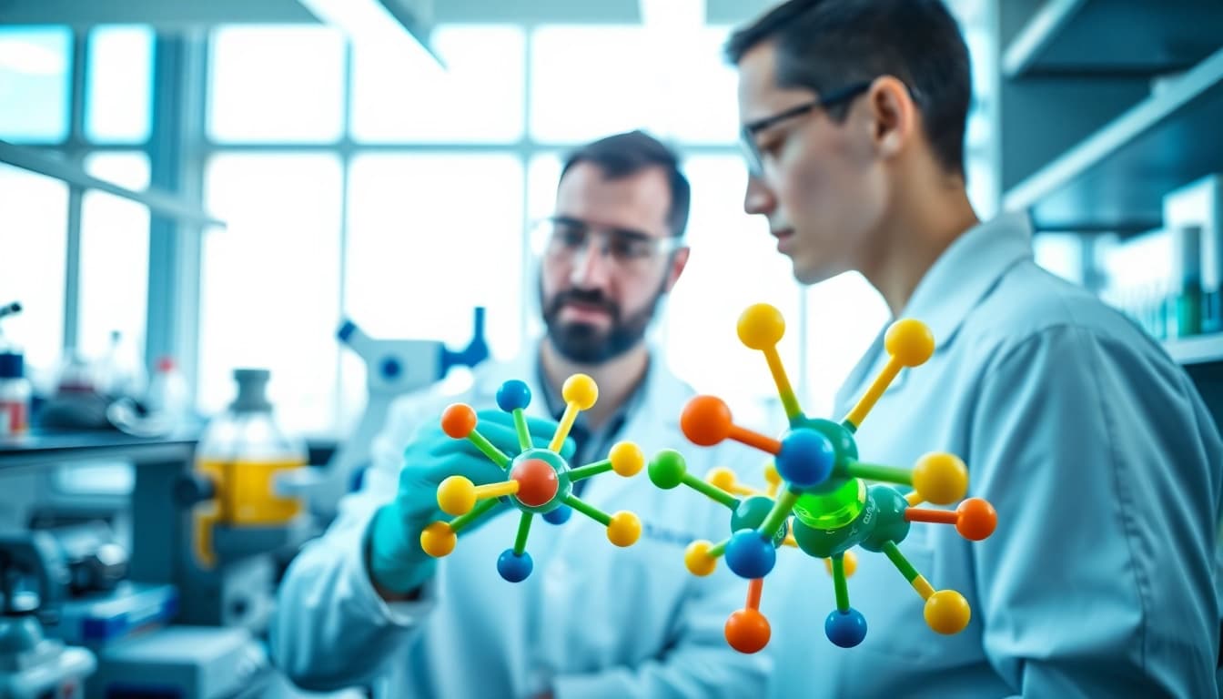 NAD+ molecules in a laboratory setting being analyzed by a scientist using advanced equipment.