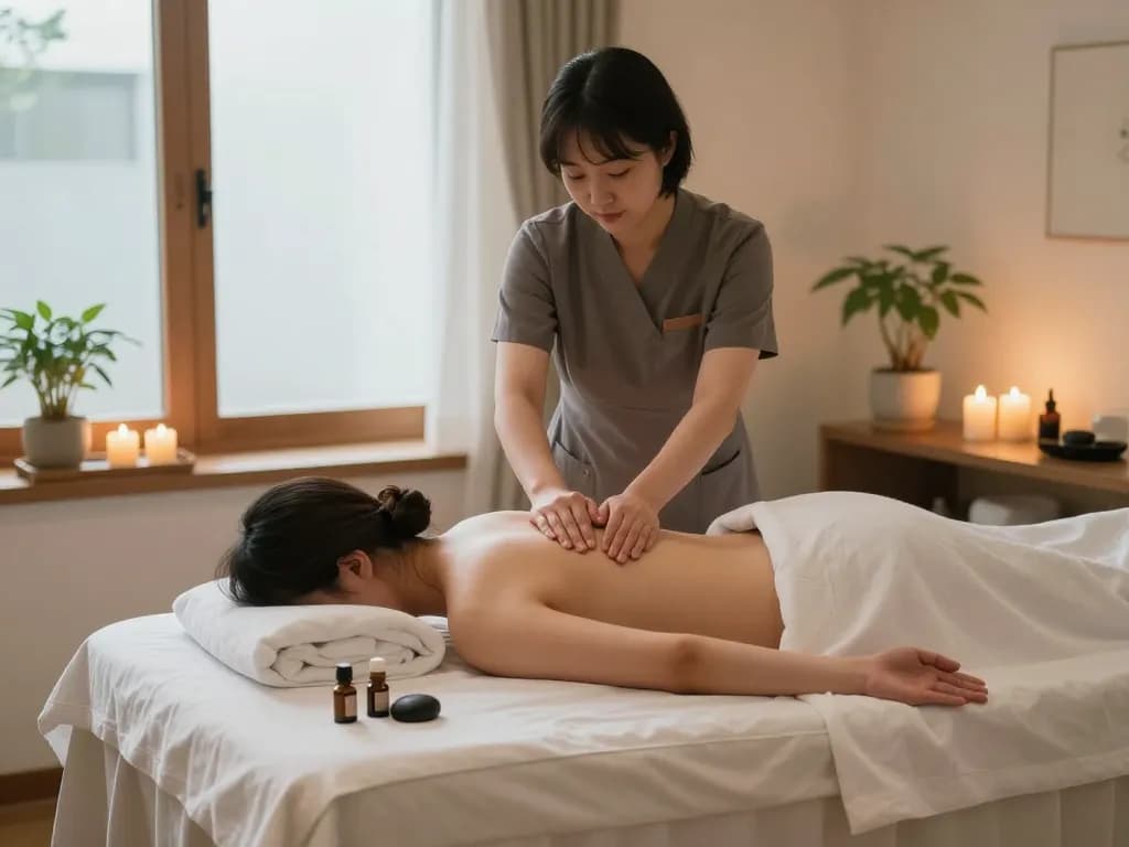 치료 요소가 포함된 동대문스웨디시 마사지 치료를 위한 고요한 환경.