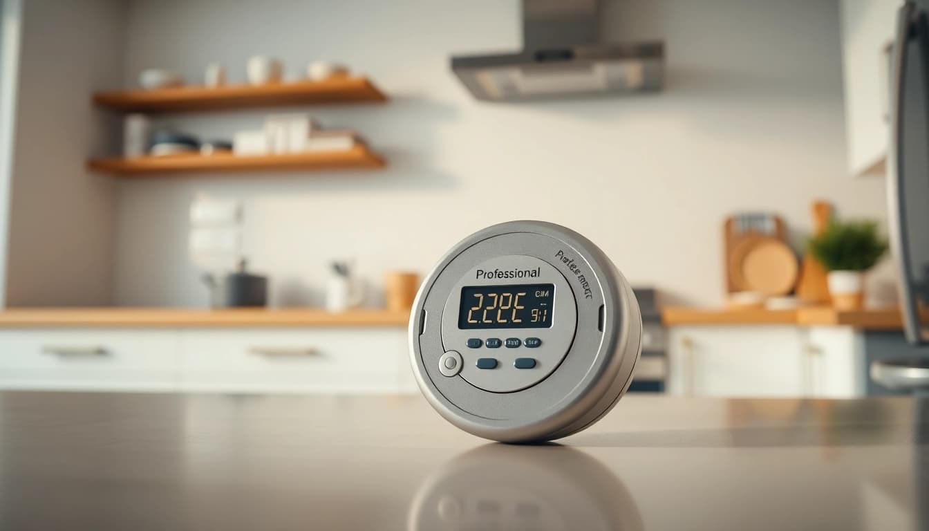 carbon monoxide detector beeping alerts to potential hazards in a home setting