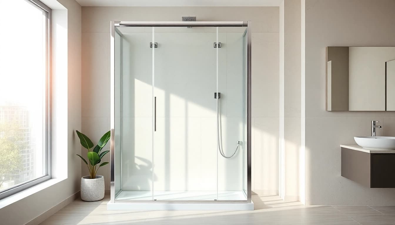 Elegante duschkabine 90x90 in modernem Badezimmer mit glatter Glasoberfläche und stilvollem Dekor.