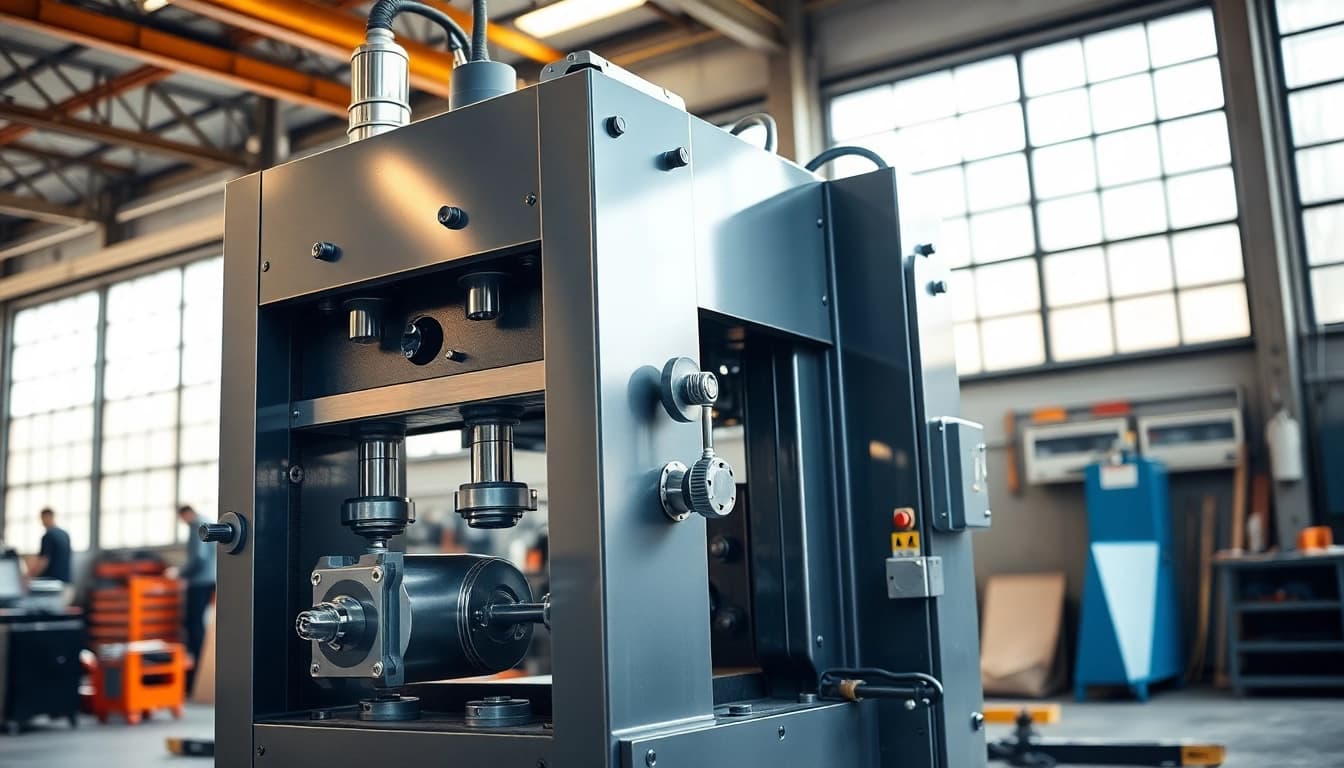 Showcasing custom hydraulic equipment in an industrial workshop environment, highlighting precision and innovation.