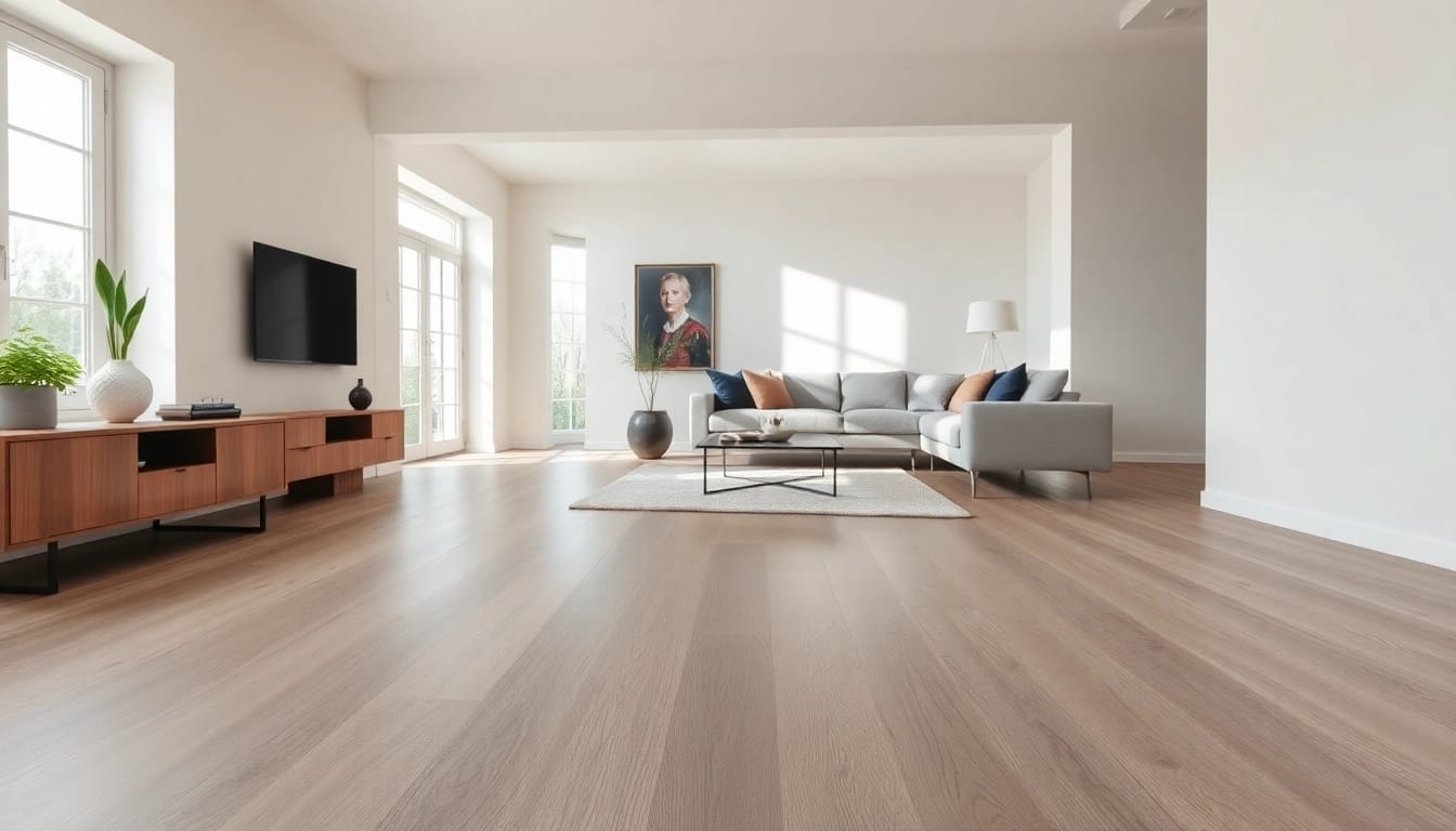 Lvp flooring near me showcased in a stylish living room with contemporary decor and natural lighting.