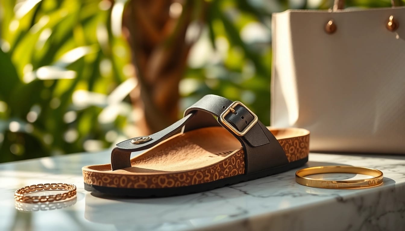 Showcasing the elegant dior birkenstock sandal on marble, highlighting its luxurious details.