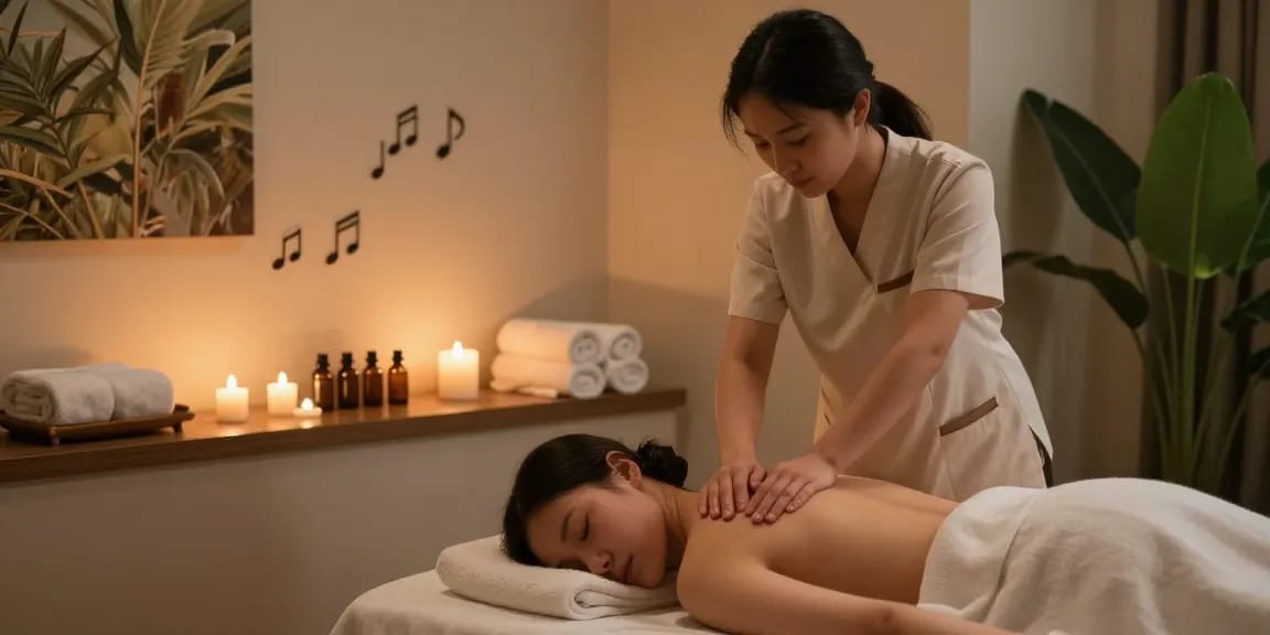 스웨디시 마사지 중인 전문 마사지사와 편안한 스파 환경
