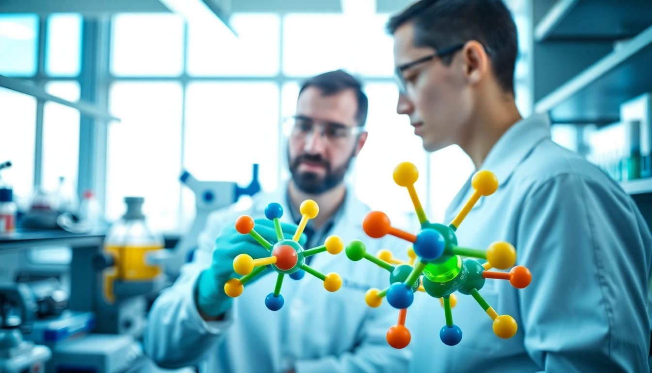 NAD+ molecules in a laboratory setting being analyzed by a scientist using advanced equipment.