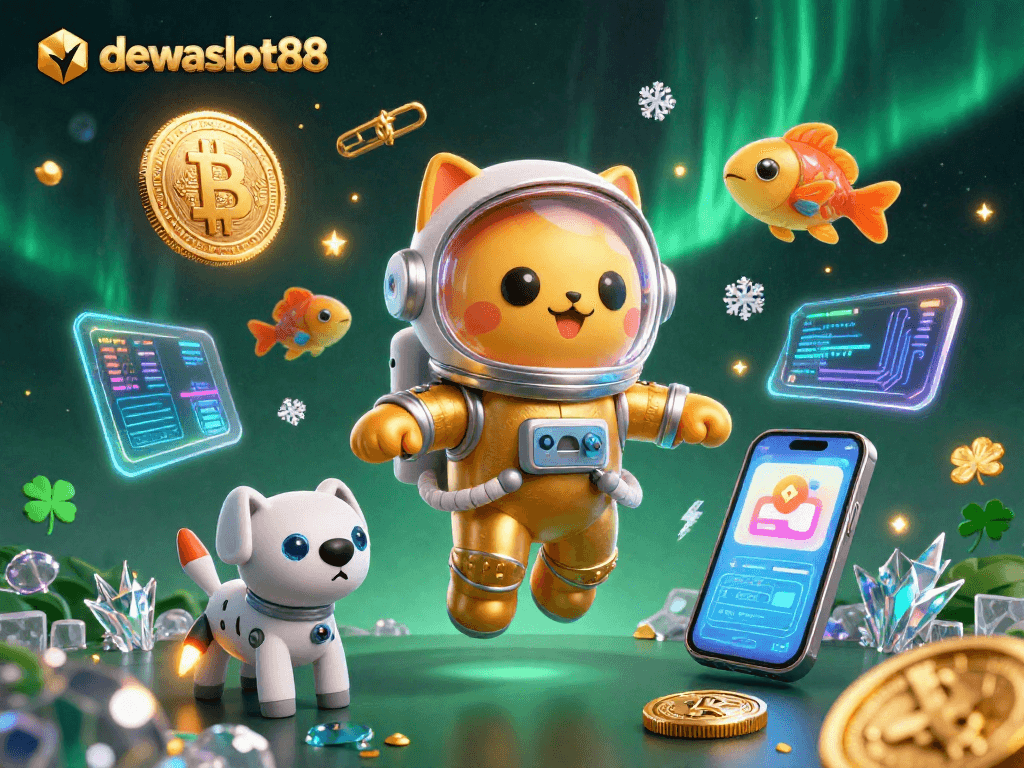 Jelajahi dewaslot88 dengan simbol keberuntungan dan jackpot yang berkilauan dalam ilustrasi menarik.