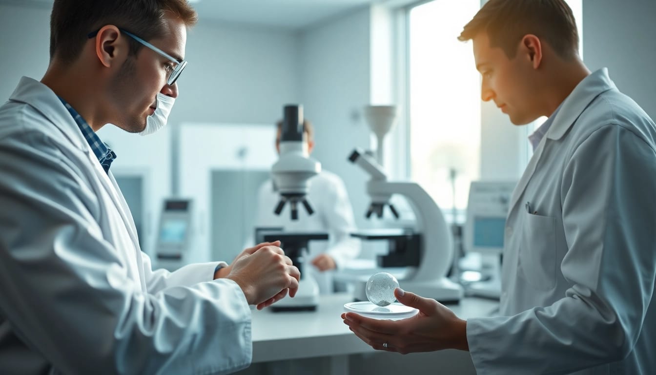 Osservazione della blastocisti in un laboratorio biologico con scienziati al lavoro.