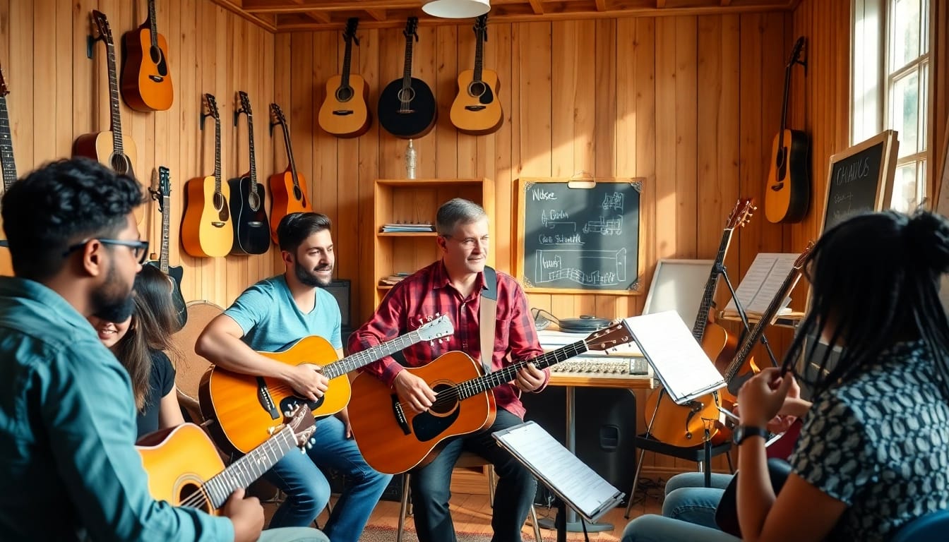 Join guitar lessons at https://guitarlessons.co.uk with an engaging instructor in a sunny studio.
