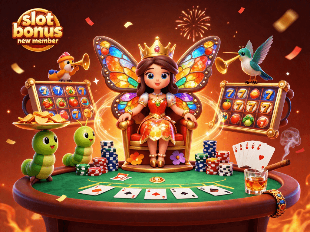 Engage in excitement with slot bonus new member featuring colorful characters in a vibrant casino scene.