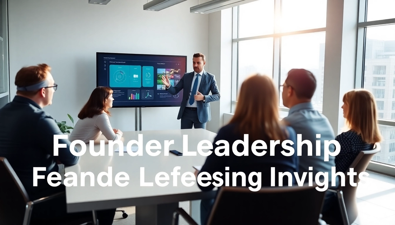 Showcasing founder leadership insights through a professional leader guiding a team in a modern office.