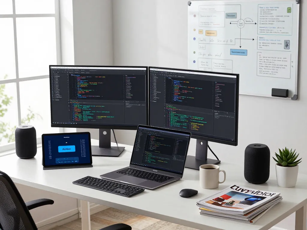Molt bot integration showcased in a modern tech workspace with coding screens and devices.
