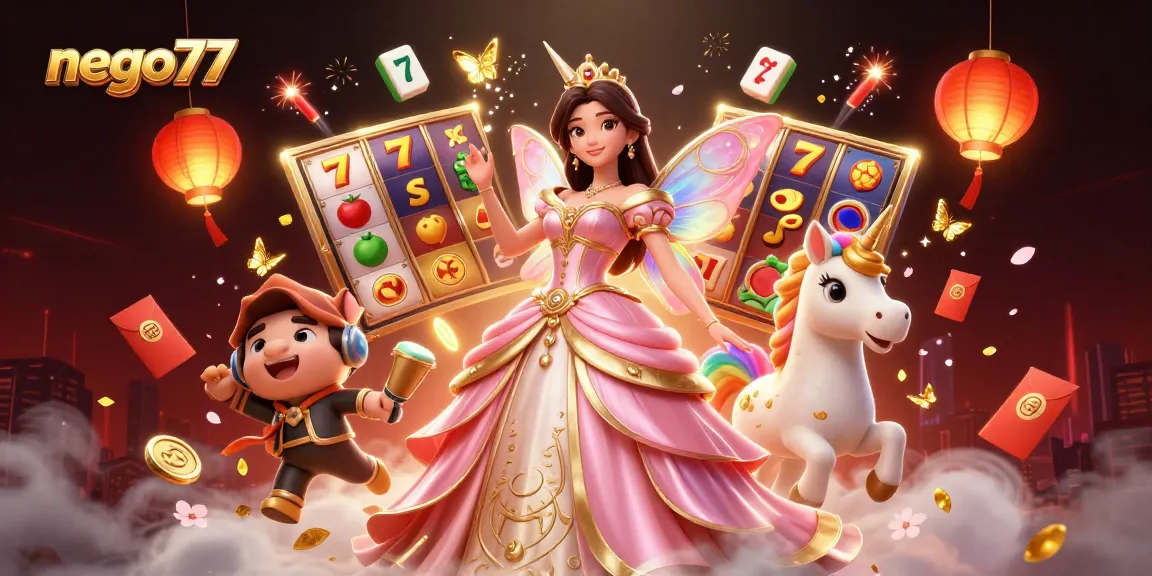 Join the excitement of nego77's slot games with vibrant visuals, spinning reels, and enchanted characters.