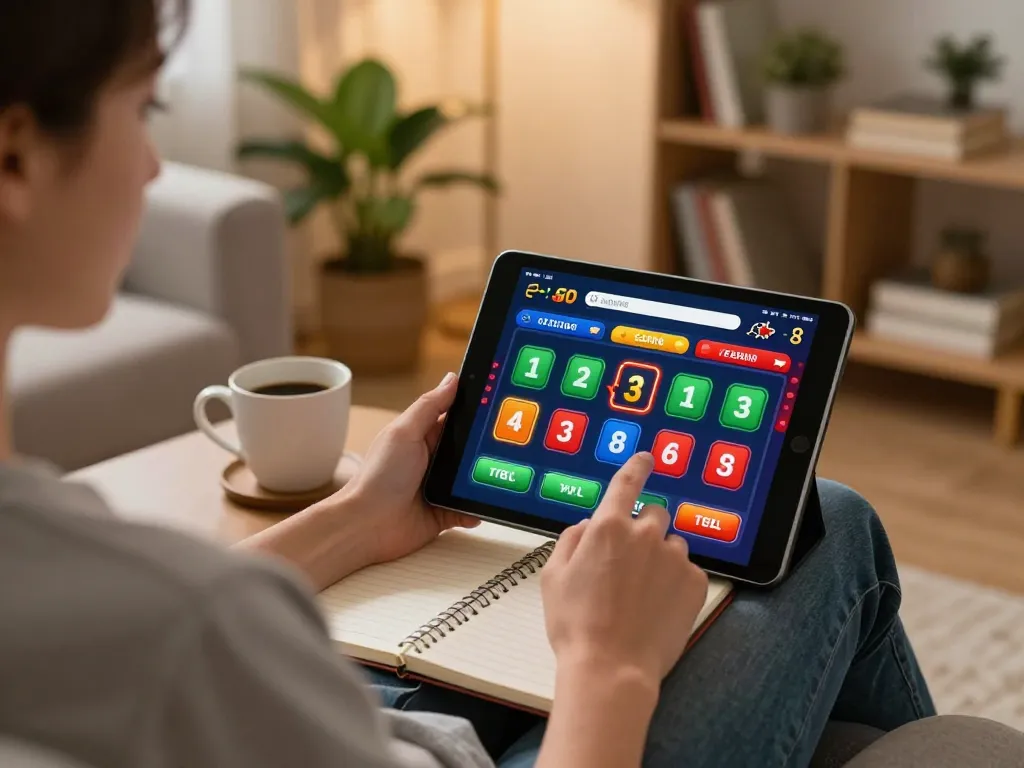 Engaging online casino gaming experience with a focus on link vào Bet88 an toàn from a cozy home setup using a tablet.