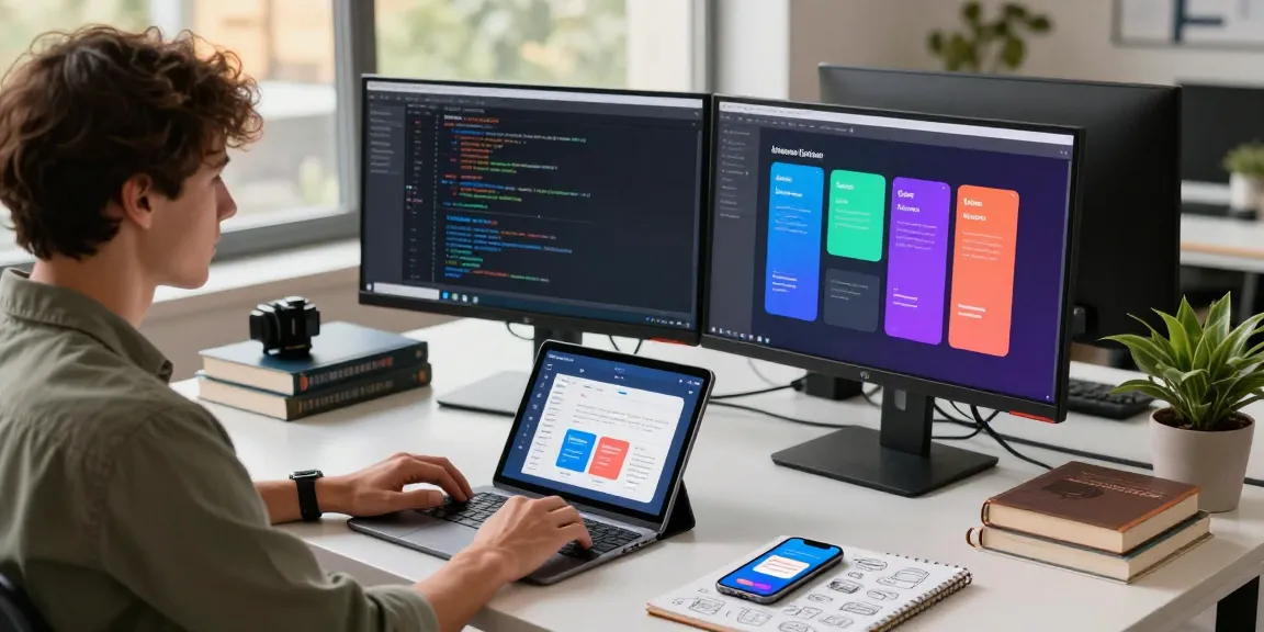 Software developer working on 纸飞机下载 app interface in a modern tech workspace.