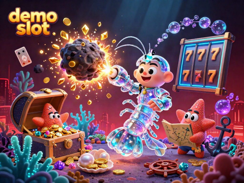 Experience the excitement of a demo slot in this dynamic 3D digital illustration featuring galactic characters and vibrant casino elements.