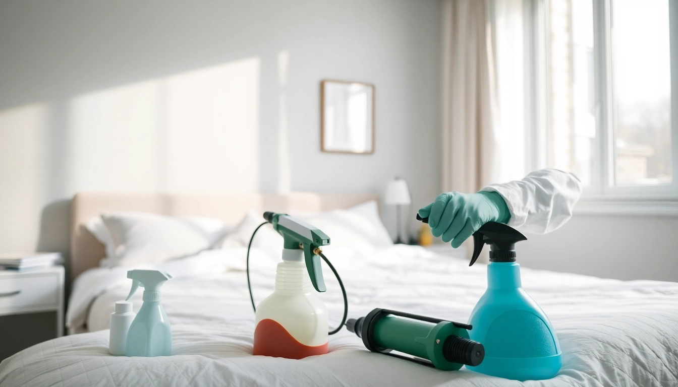 Effective bed bug removal demonstrated by a technician using safe chemicals in a clean room.