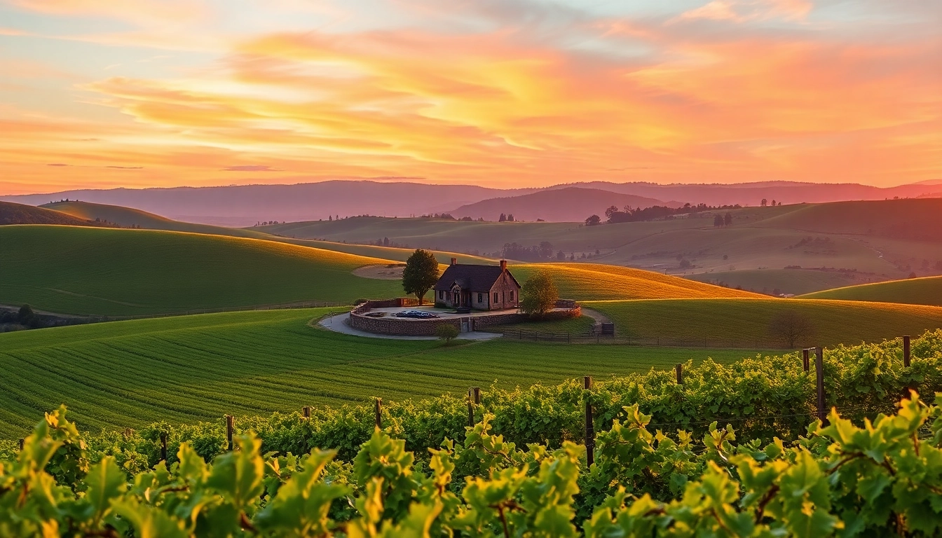 Engaging sunset over rolling vineyards in Clarksburg ca, highlighting rural charm and tranquility.