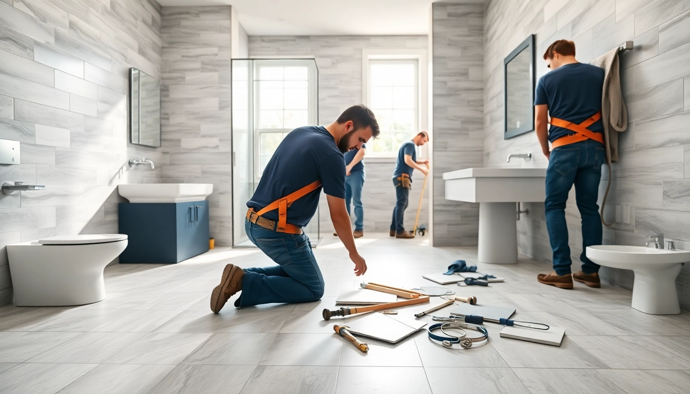 Skilled bathroom contractors near me working on a modern renovation project.