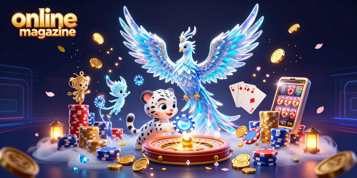 Engage with the vibrant realm of an online magazine featuring dazzling casino characters and elements.