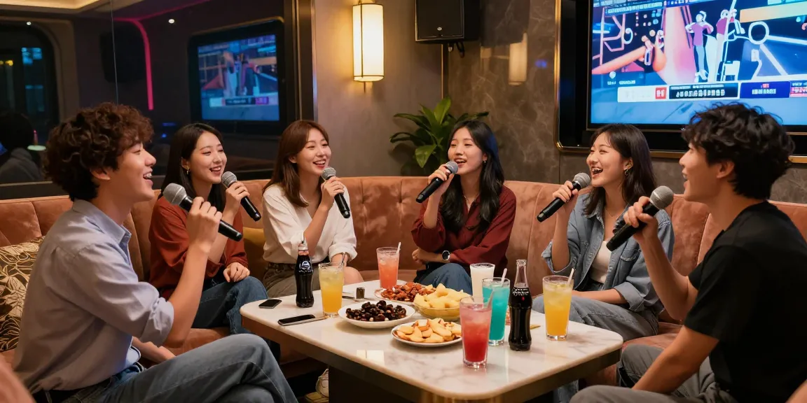 강남가라오케에서 친구들과 함께 즐거운 순간을 공유하는 모습