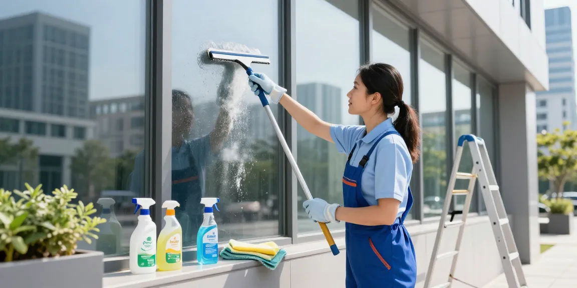 Professionelle Glasreinigung in Dortmund, Fensterputzer mit umweltfreundlichen Reinigungsmitteln.
