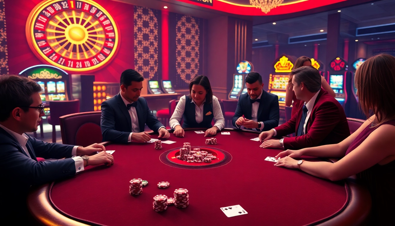 Intense poker game at F168COM's luxury casino table with chips and cards.