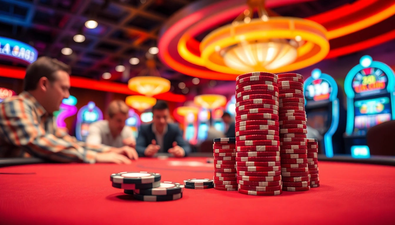 Menggoda keberuntungan di meja poker dengan interwin, suasana kasino yang cerah dan mewah.