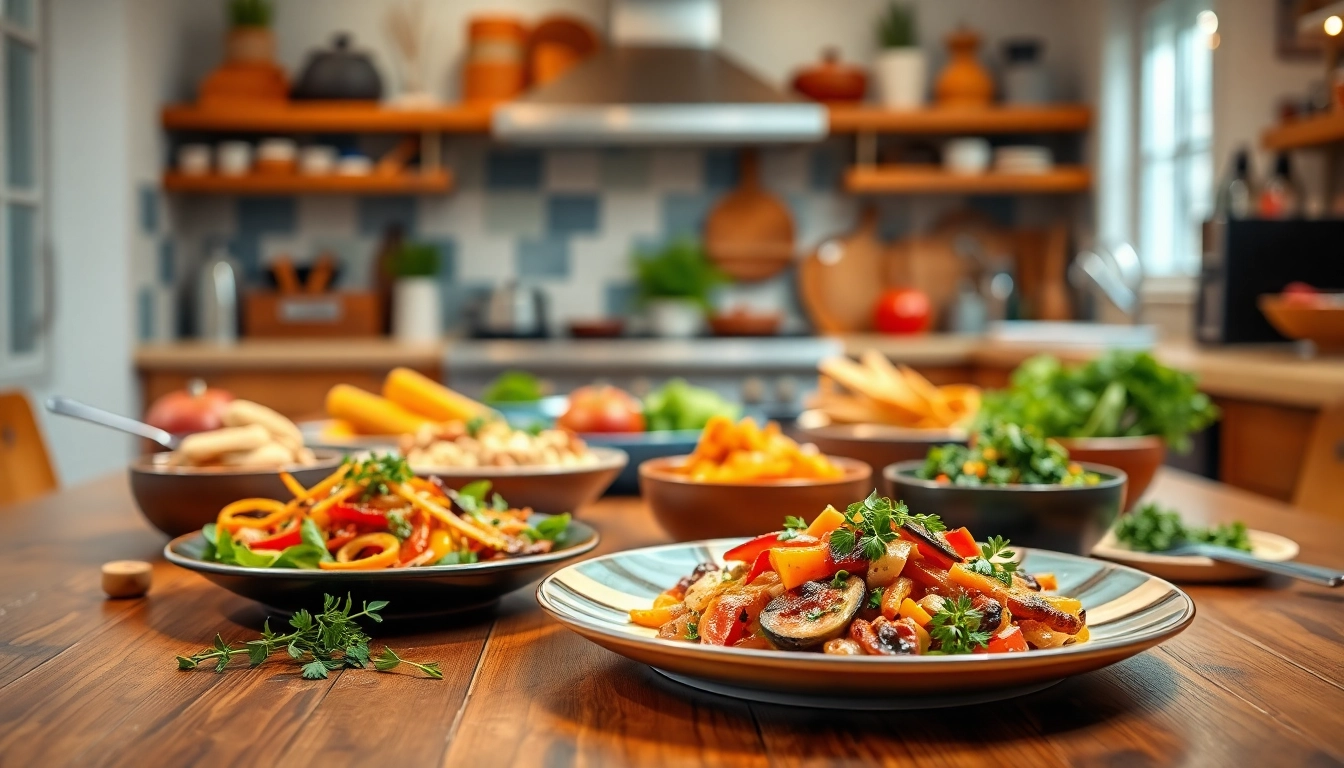 Engaging culinary scene showcasing dishfacts with vibrant meals in a stylish kitchen setting.
