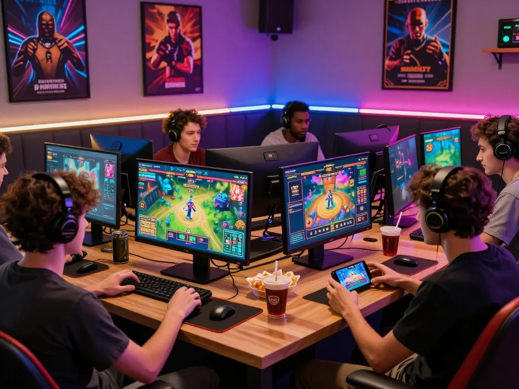 Exciting gaming scene with friends enjoying nhà cái uy tín SC88, showcasing vibrant casino game visuals and an engaging atmosphere.