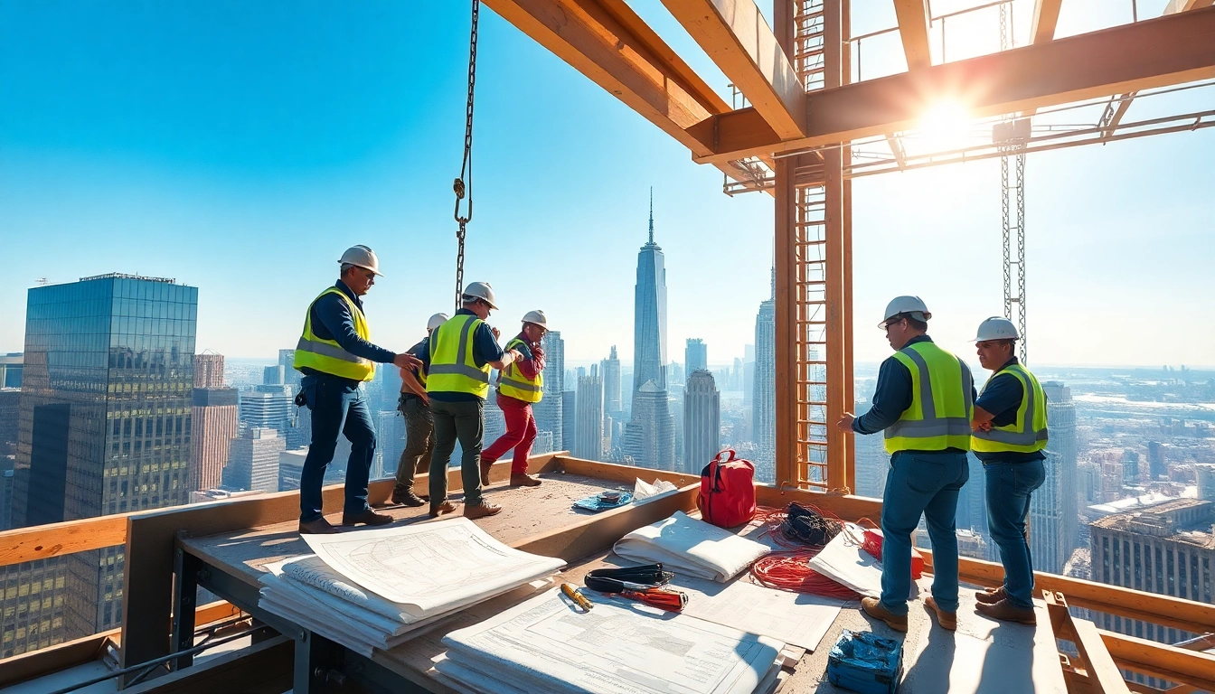 New York City Commercial General Contractor overseeing a project with a diverse team of workers.