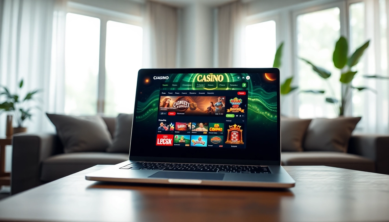 Engaging online casino site displayed on a laptop in a cozy environment.