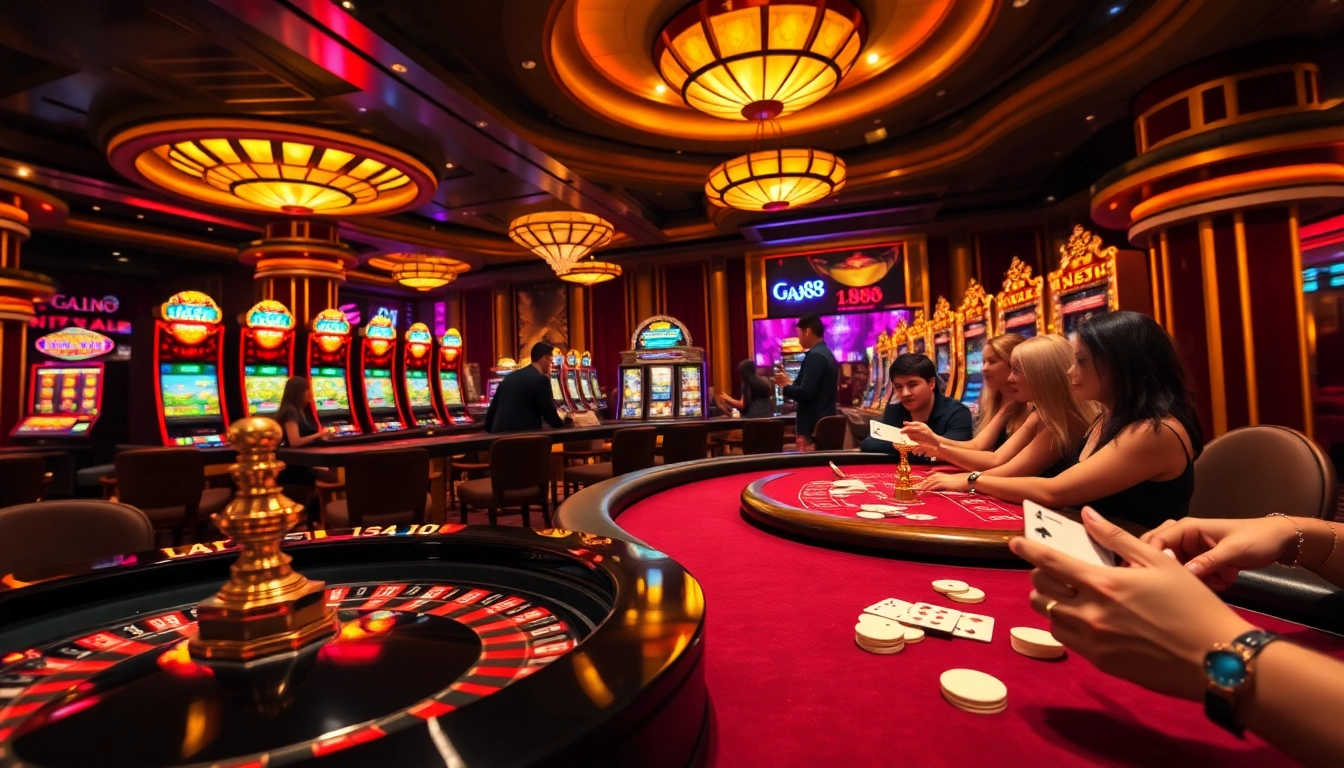 Experience the excitement of GA888 as players engage in high-stakes games at elegant casino tables.