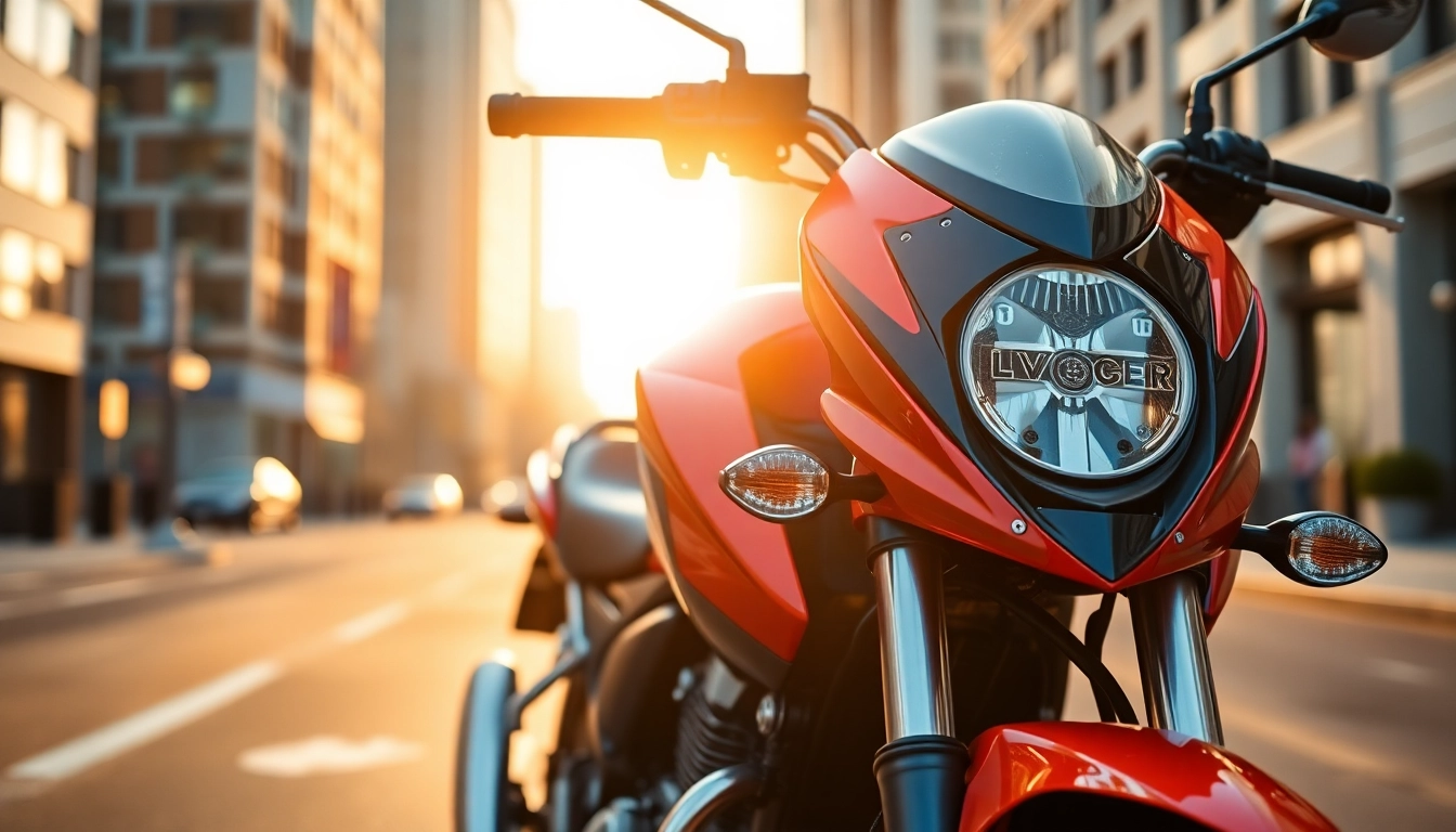 New riders riding 125cc and 250cc beginner motorcycles on a city street during sunset.