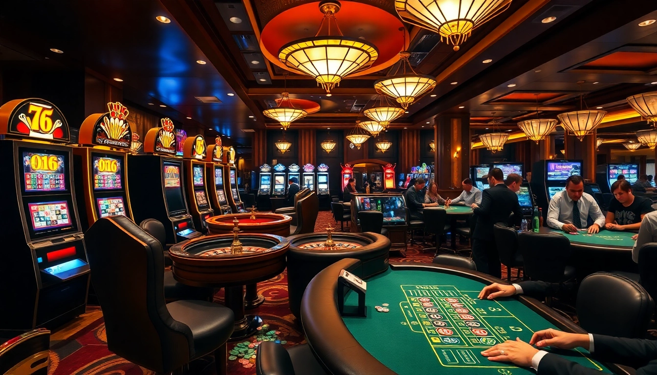 Experience luxurious gaming at slo365 with vibrant slot machines and engaging roulette tables.