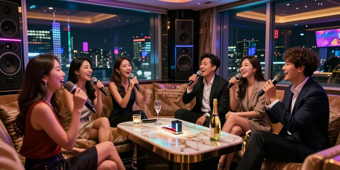 강남쩜오에서 고급스러운 노래방 환경을 즐기는 친구들의 모습
