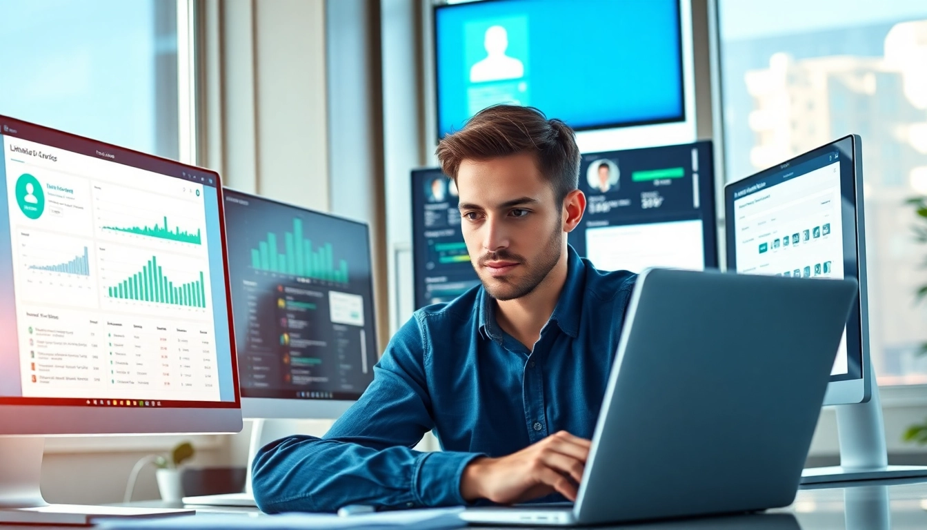 Data analyst utilizing a sales navigator scraper tool for LinkedIn lead extraction.