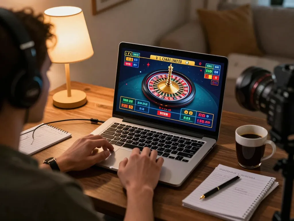 Player enjoying online live casino at home on king33 platform, vibrant roulette gameplay on screen.