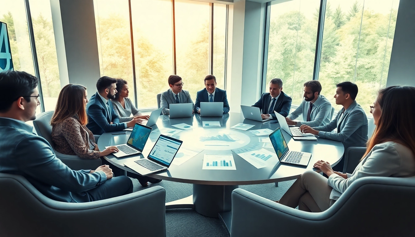 Engage in AI for competitor analysis during a professional meeting highlighting collaborative atmosphere.