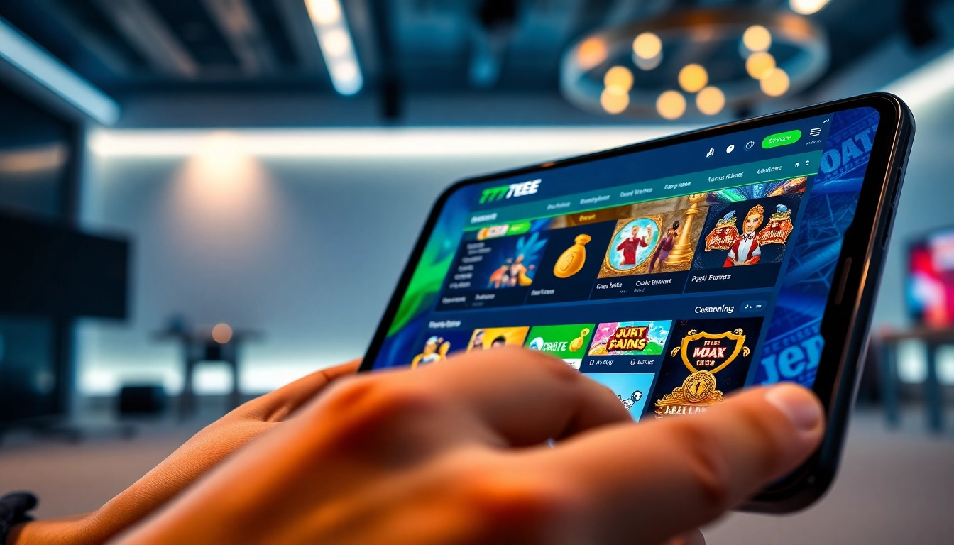 Interactive online betting interface on digital device highlighting 77EE games and features.