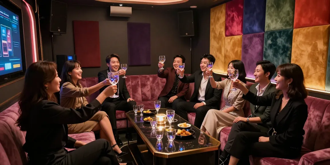 강남쩜오 프라이빗 카라오케 룸에서 고급스러운 분위기를 즐기는 모습