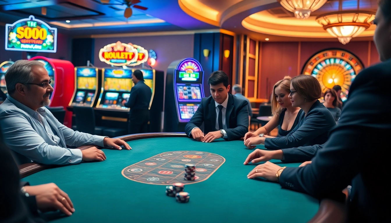 Permainan yyrr yang intens di meja poker dengan suasana kasino yang meriah.