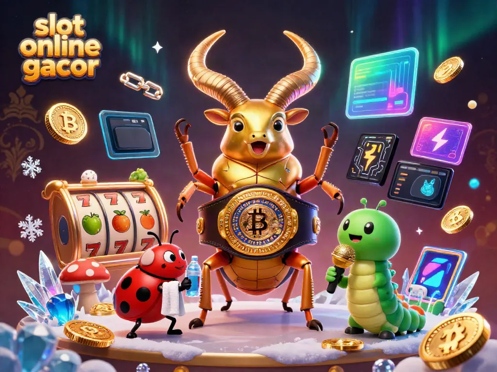 Experience slot online gacor with a vibrant 3D scene featuring unique gaming characters and symbols.