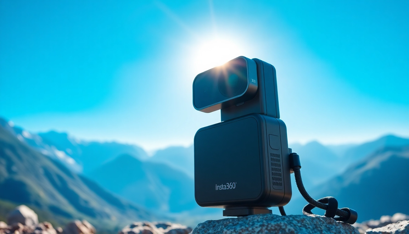 Capturing breathtaking views with Insta360 X5 against majestic mountains.