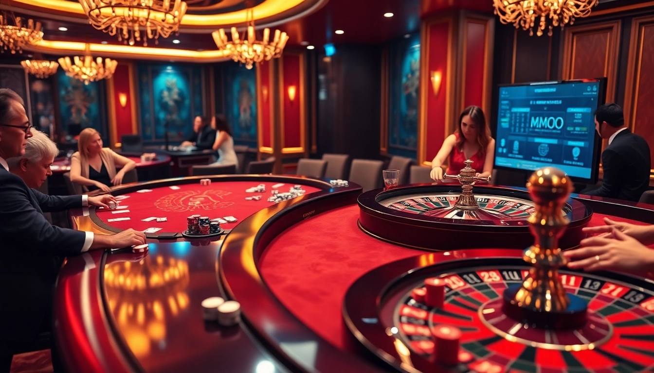 Engage in a thrilling MMOO gaming experience at a luxurious casino table with vibrant chips and cards.